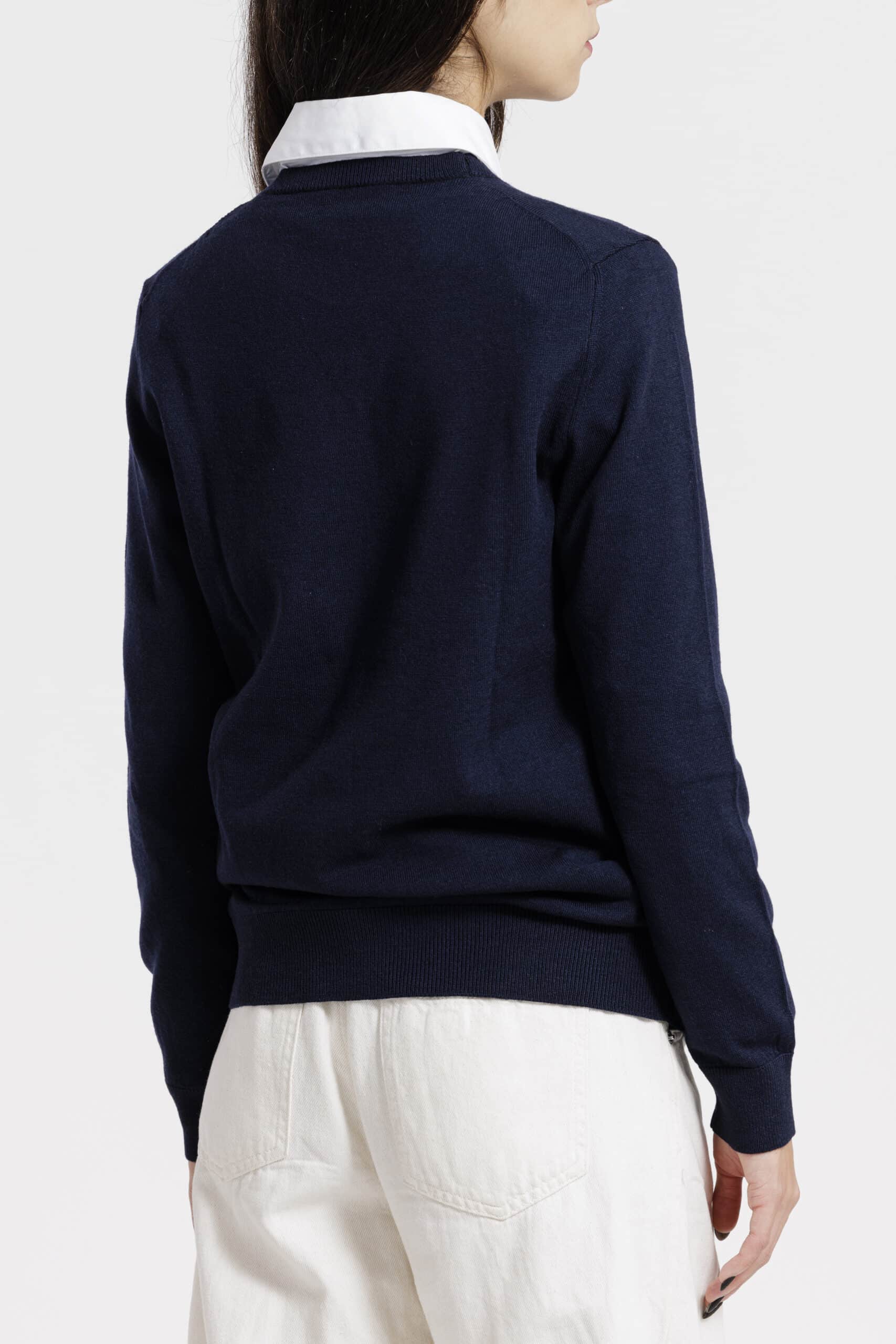 Pull femme dos bleu marine