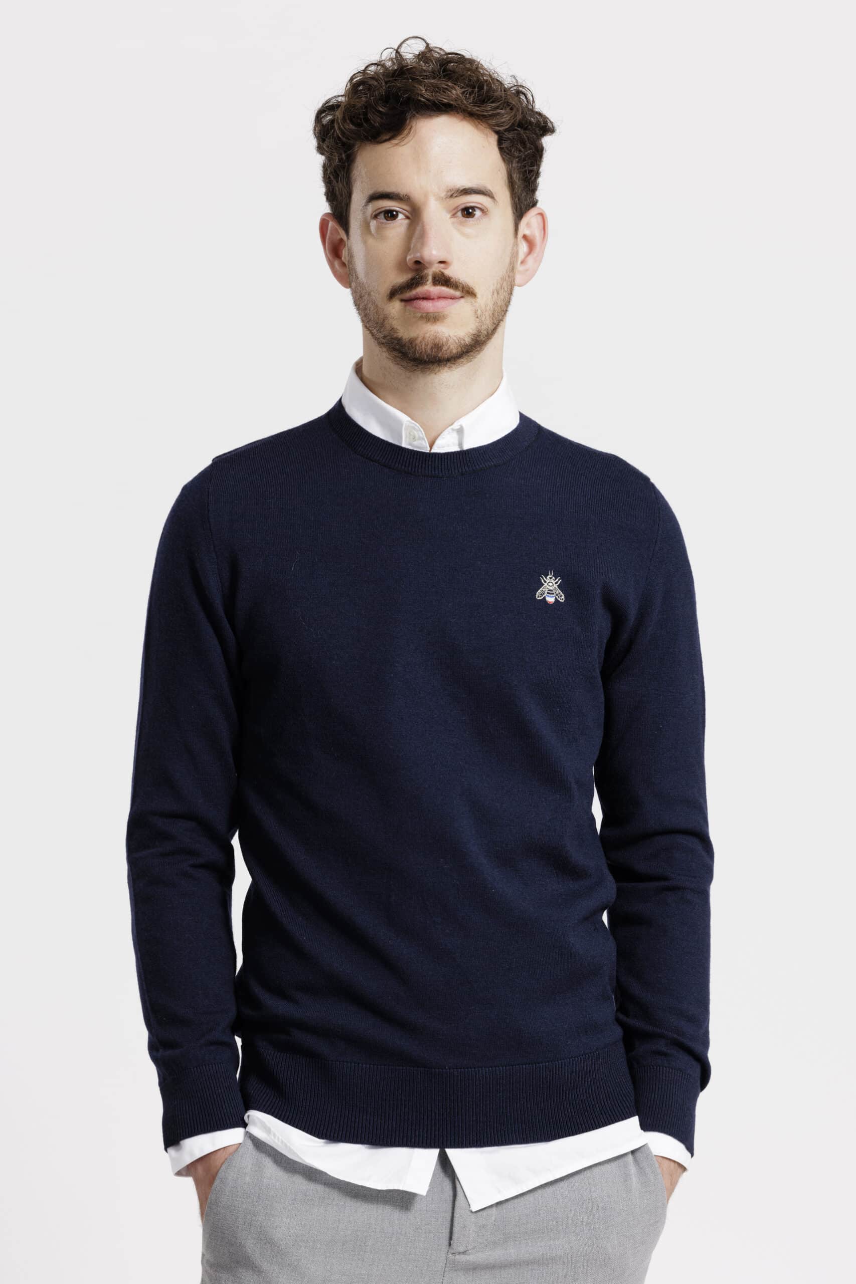 Pull homme face bleu marine